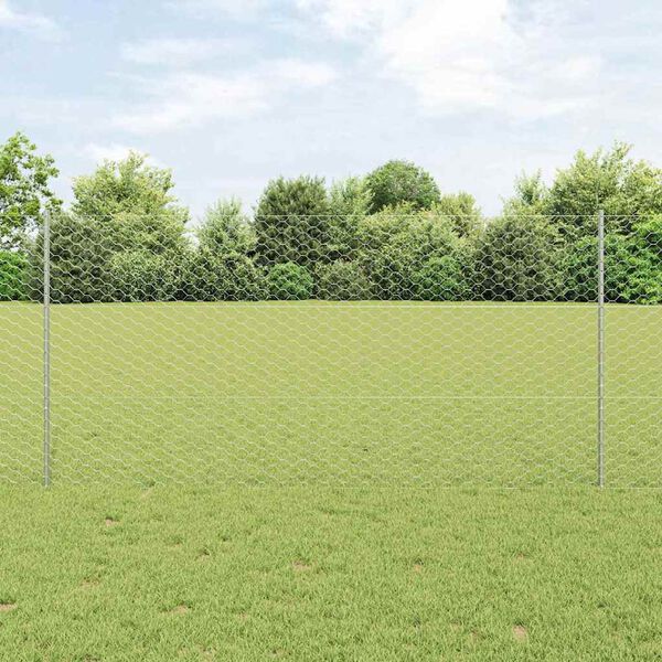 vidaXL Fence with Post Silver 1.4 x 100 m Steel