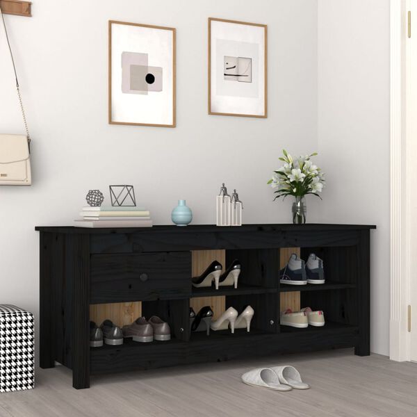 vidaXL Shoe Cabinet Black 110x38x45.5 cm Solid Wood Pine