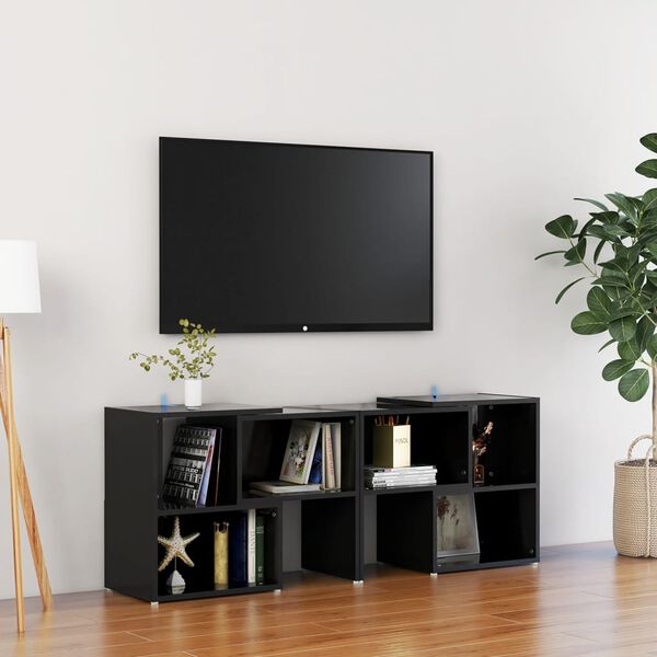 vidaXL TV Cabinet High Gloss Black 104x30x52 cm Engineered Wood
