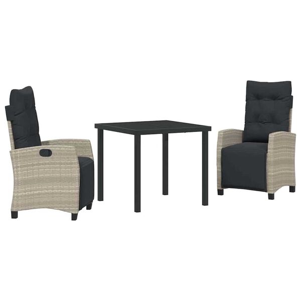 vidaXL Garden Dining Set with Cushion 3 pcs Light Grey Poly Rattan