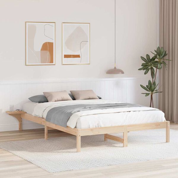 vidaXL Bed Frame Natural 140 x 200 cm Solid Pine Wood
