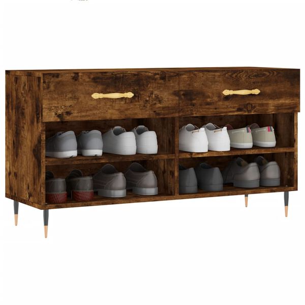 vidaXL Shoe Bench Smoked Oak 102x35x55 cm Engineered Wood