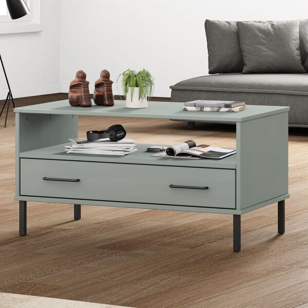 vidaXL Coffee Table with Metal Legs Grey 85x50x45 cm Solid Wood OSLO