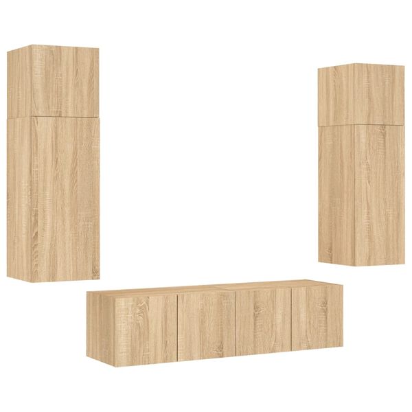 vidaXL 6 Piece TV Wall Units with LED Sonoma Oak Engineered Wood