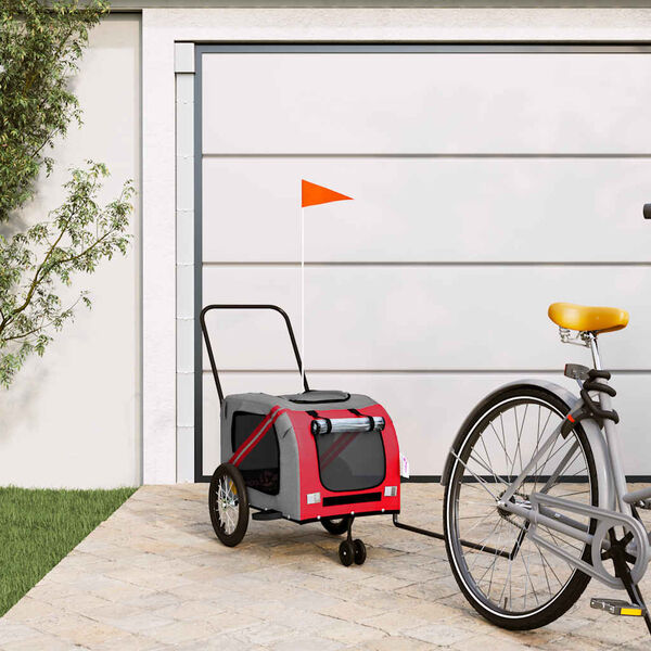 vidaXL Pet Bike Trailer Red and Grey Oxford Fabric and Iron