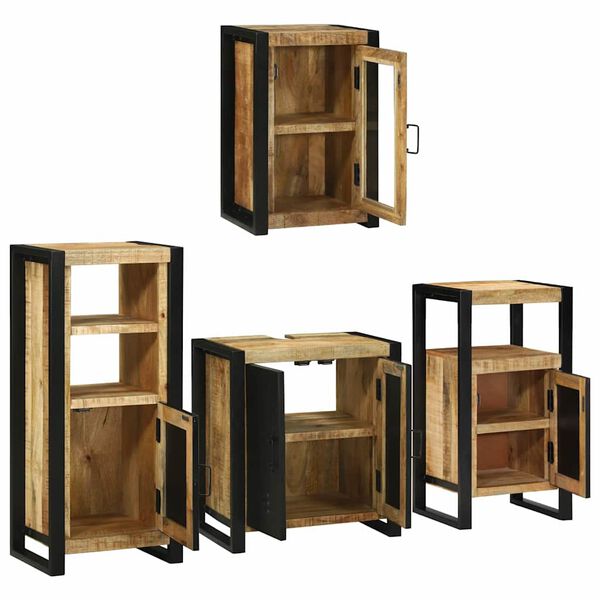 vidaXL Bathroom Furniture Set with Shelf 4 pcs Brown Solid Mango Wood