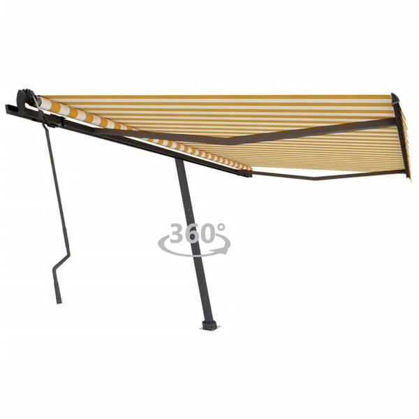 vidaXL Freestanding Manual Retractable Awning 450x350 cm Yellow/White