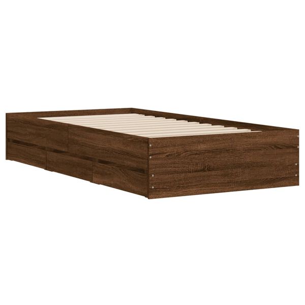 vidaXL Bed Frame with Drawers without Mattress Brown Oak 100x200 cm