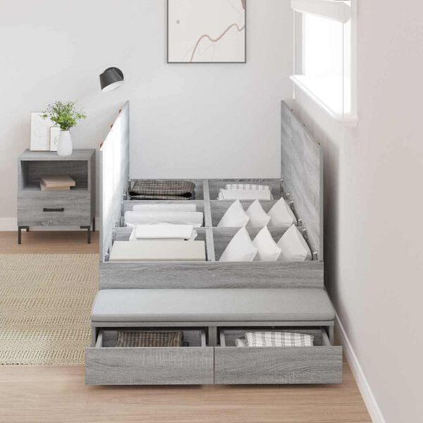 vidaXL Storage Bed Frame with Drawer Grey Sonoma 90 cm Engineered Wood