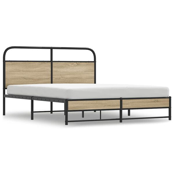 vidaXL Metal Bed Frame without Mattress Smoked Oak 160x200 cm