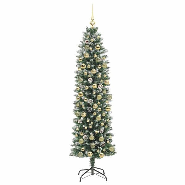 vidaXL Artificial Slim Christmas Tree Green and White 180 cm