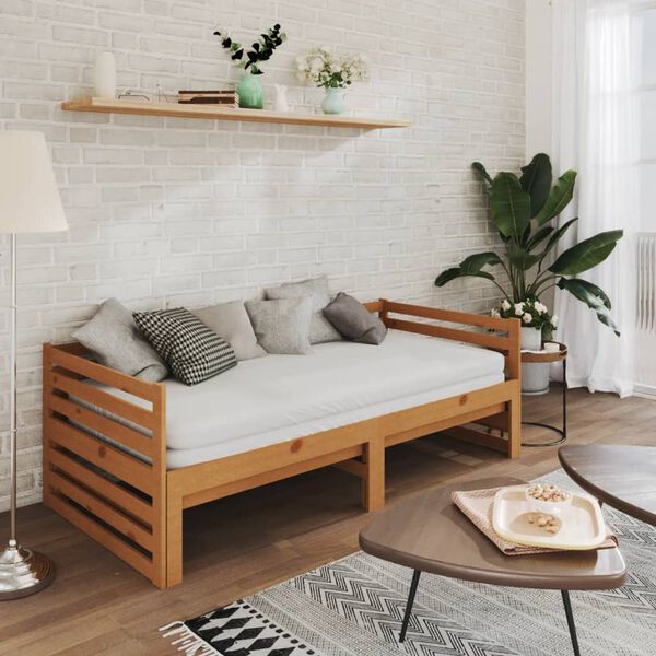 vidaXL Pull-out Day Bed without Mattress Honey Brown 2x(90x200)cm