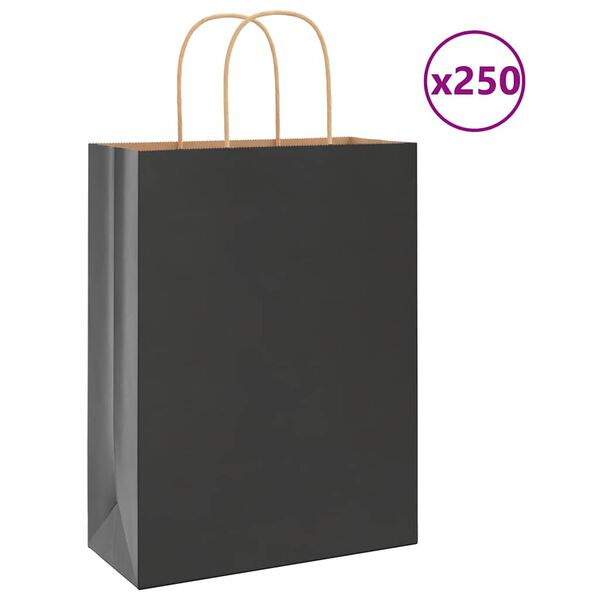 vidaXL Paper Bags 250 pcs with Handles Black 26x12x35 cm