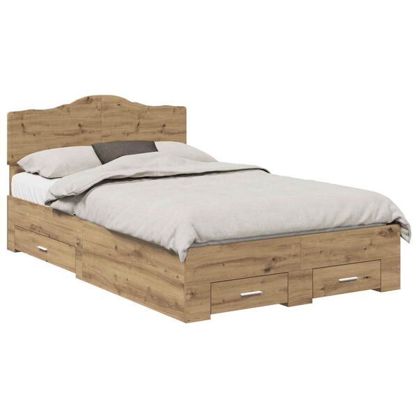 vidaXL Bed Frame with Drawer Artisan Oak 120 x 190 cm Engineered Wood