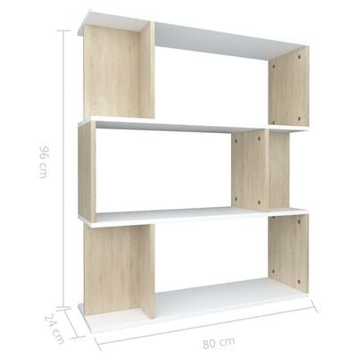 vidaXL Book Cabinet/Room Divider White and Sonoma Oak 80x24x96cm