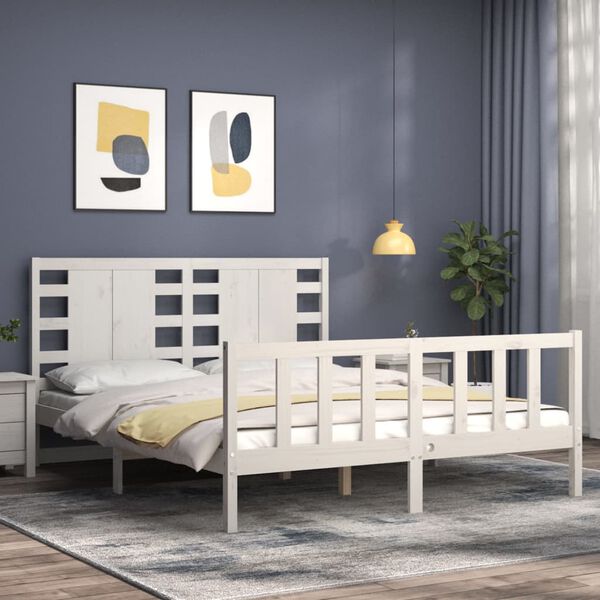 vidaXL Bed Frame without Mattress White King Size Solid Wood Pine