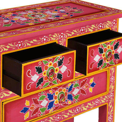 vidaXL Sideboard with Drawers Solid Mango Wood Pink Hand Painted