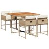 vidaXL 5 Piece Garden Dining Set with Cushions Beige Poly Rattan