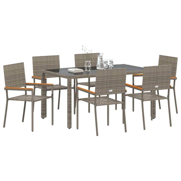 vidaXL Garden Dining Set 7 pcs Grey Poly Rattan
