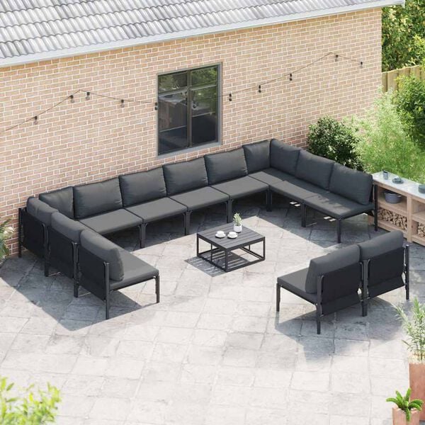 vidaXL Garden Sofa Set with Cushion 13 pcs Black Steel