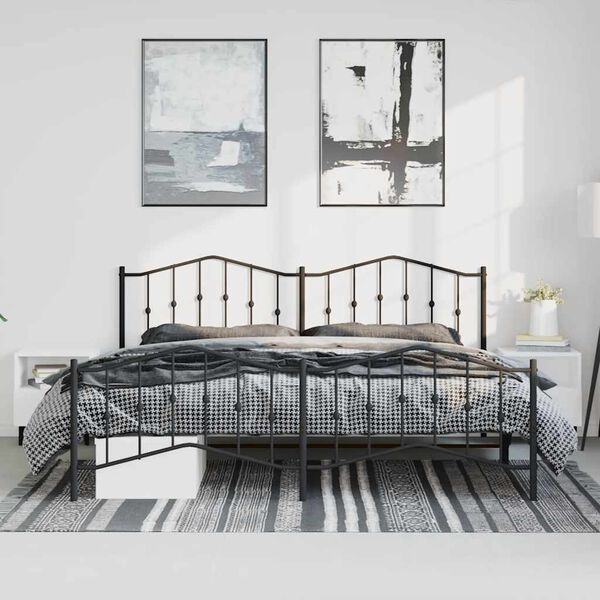 vidaXL Metal Bed Frame without Mattress with Footboard Black 193x203cm