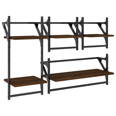 vidaXL 4 Piece Wall Shelf Set with Bars Brown Oak Engineered Wood
