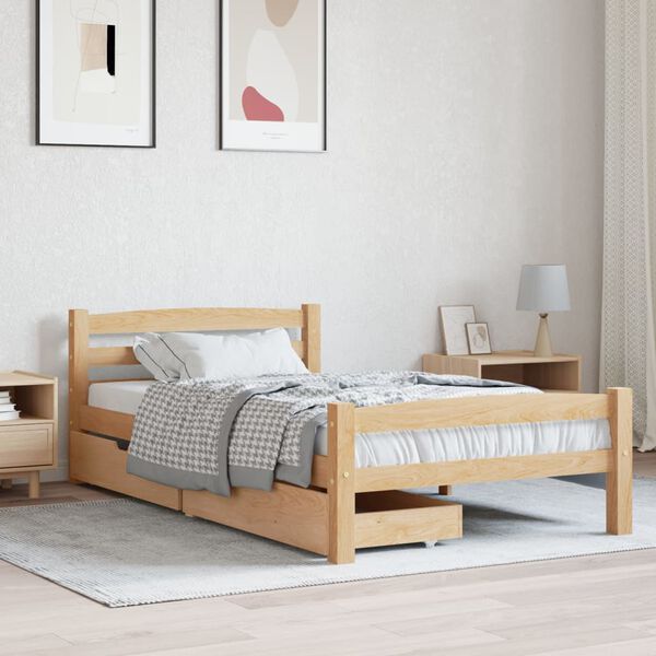 vidaXL Bed Frame without Mattress with 2 Drawers Solid Wood 90x200 cm