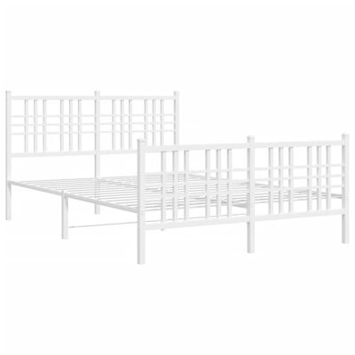 vidaXL Metal Bed Frame with Headboard and Footboard White 140x190 cm