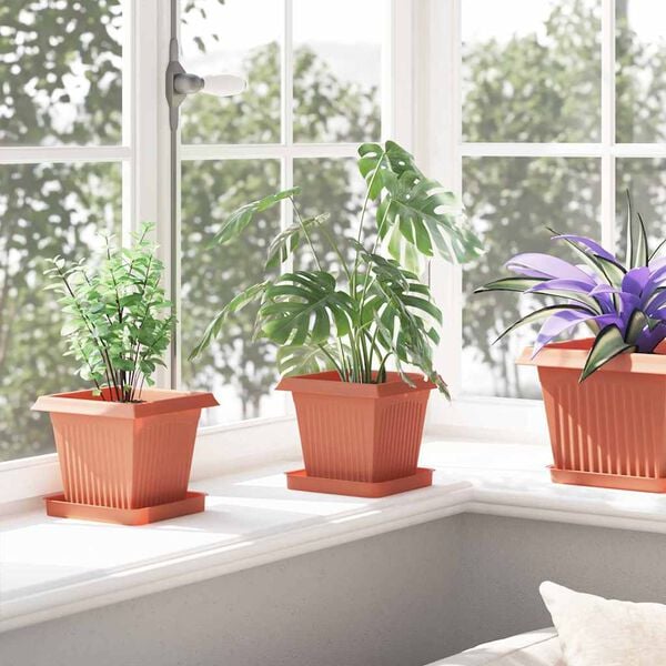 vidaXL Square Flower Pot 6 pcs Brick Red 16 x 16 x 14 cm Plastic