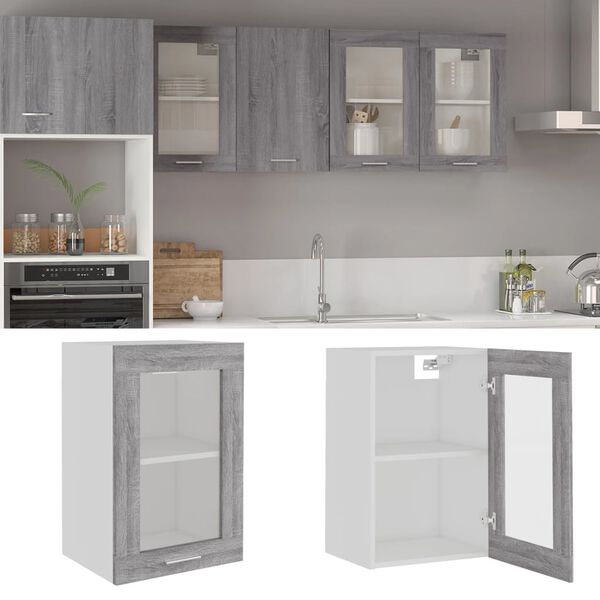 vidaXL Hanging Glass Cabinet Lyon Grey Sonoma 40x31x60 cm Engineered Wood