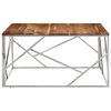 vidaXL Coffee Table Silver Stainless Steel and Solid Wood Acacia