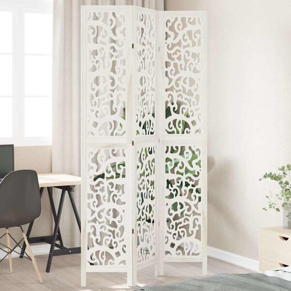 vidaXL Room Divider 3 Panels White Solid Wood Paulownia