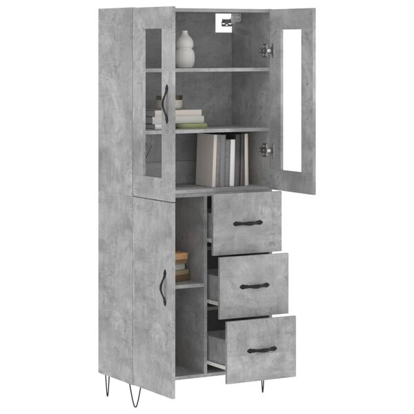 vidaXL Highboard Concrete Grey 69.5x34x180 cm Engineered Wood