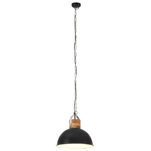 vidaXL Industrial Hanging Lamp Black Round 32 cm E27 Solid Mango Wood