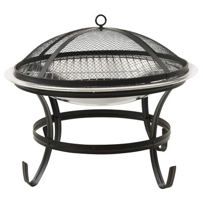 vidaXL 2-in-1 Fire Pit and BBQ with Poker 56x56x49 cm Stainless Steel