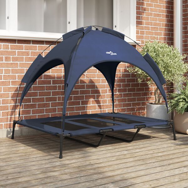 vidaXL Dog Bed Folding Manual Navy Blue 122 x 93 x 106.5 cm Steel