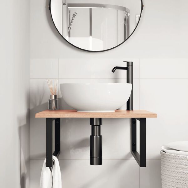 vidaXL Basin Shelf Wall Mounted Steel and Solid Wood Oak