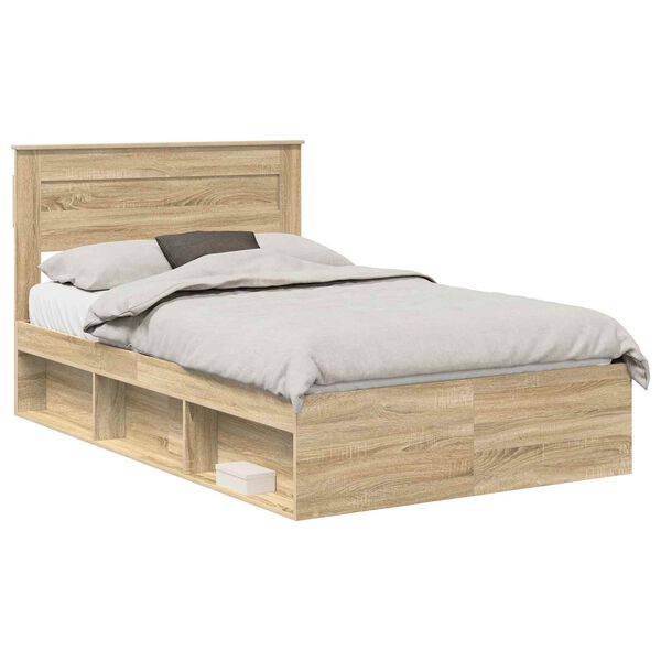 vidaXL Bed Frame with Drawer Sonoma Oak 135 x 190 cm Solid Pine Wood