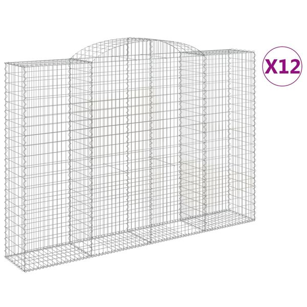 vidaXL Arched Gabion Baskets 12 pcs 300x50x200/220 cm Galvanised Iron