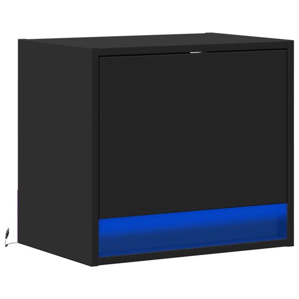 vidaXL Wall-mounted Bedside Cabinet with LED Lights Black