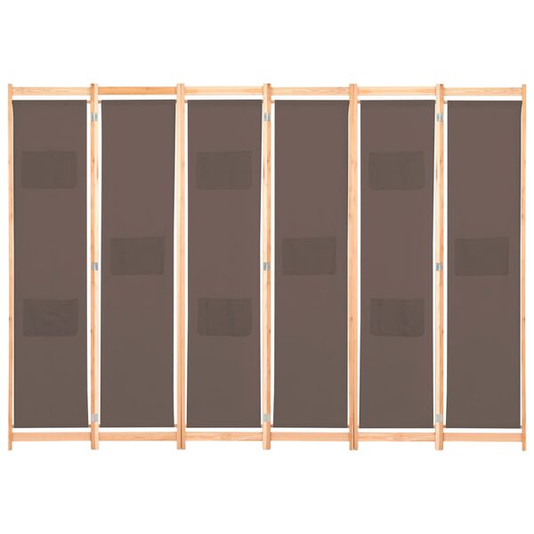 vidaXL 6-Panel Room Divider Brown 240x170x4 cm Fabric