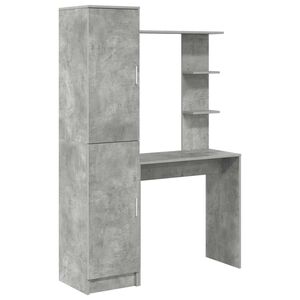 vidaXL Desk with Shelf with Storage with Door 2 pcs Concrete Grey