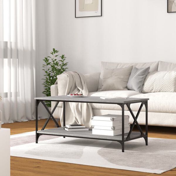 vidaXL Coffee Table Grey Sonoma 100x50x45 cm Engineered Wood and Iron