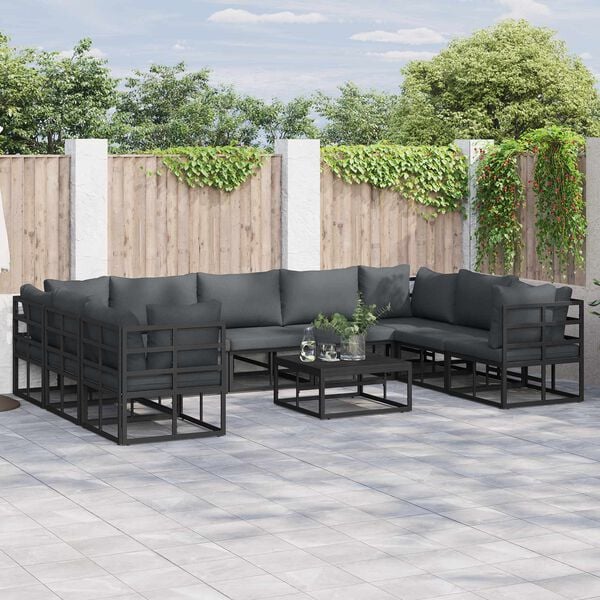 vidaXL Garden Sofa Set with Cushion 9 pcs Black Aluminium