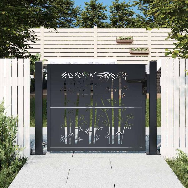 vidaXL Garden Gate Anthracite 100x100 cm Steel Bamboo Design