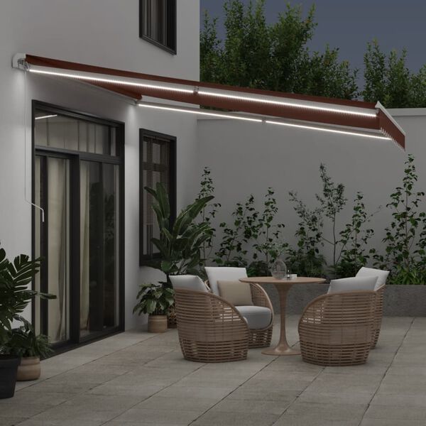 vidaXL Manual Retractable Awning with LED Brown 400x350 cm