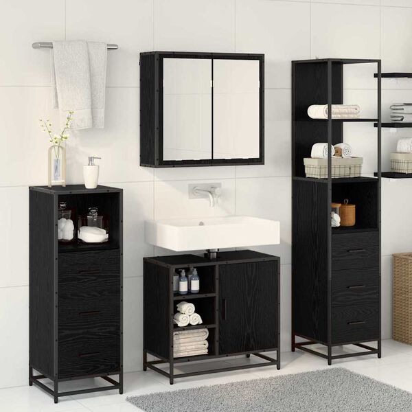 vidaXL Bathroom Furniture Set 4 pcs Black Oak Engineered Wood