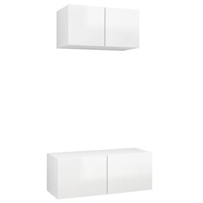 vidaXL 2 Piece TV Cabinet Set High Gloss White Engineered Wood