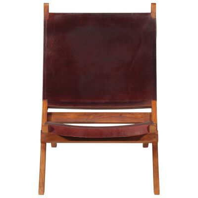 vidaXL Folding Relaxing Chair Dark Brown Real Leather