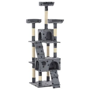vidaXL Cat Tree with Sisal Scratching Posts 170 cm Paw Prints Grey